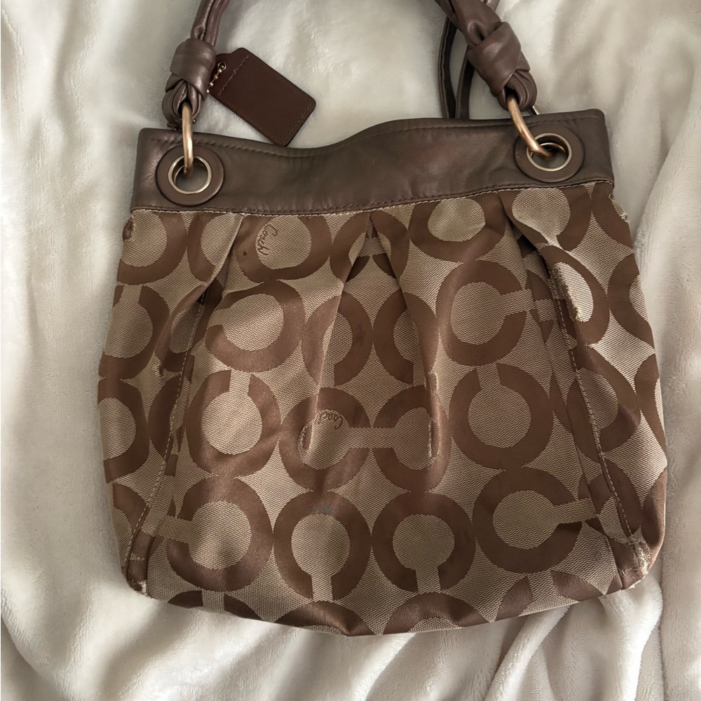 Coach Tan and Brown Signature Shoulder Bag - Picture 9 of 10